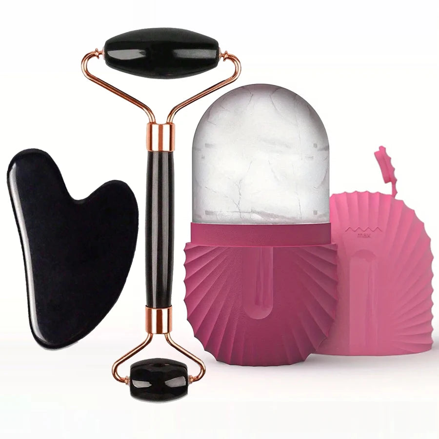 Pack Ritual de Belleza GLACÉ en color Rosa: rodillo facial, gua sha y molde de hielo